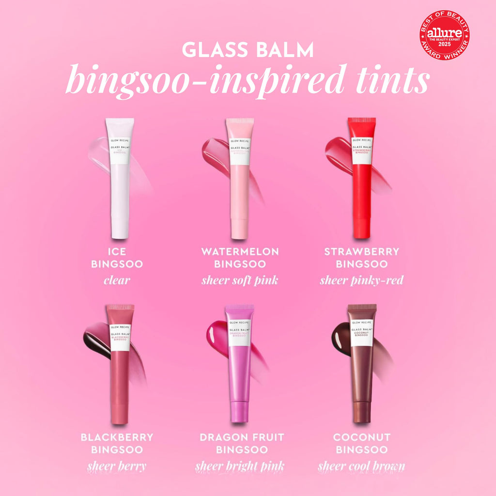 Glow Recipe Glass Balm Lip Treatment - 12Hr Hydrating Lip Balm & Moisturizer with Hyaluronic Acid to Smooth, Plump & Protect from Dryness, High Shine Finish - Clear Tint, Ice Bingsoo (15 ml) - FENGGESTORE20