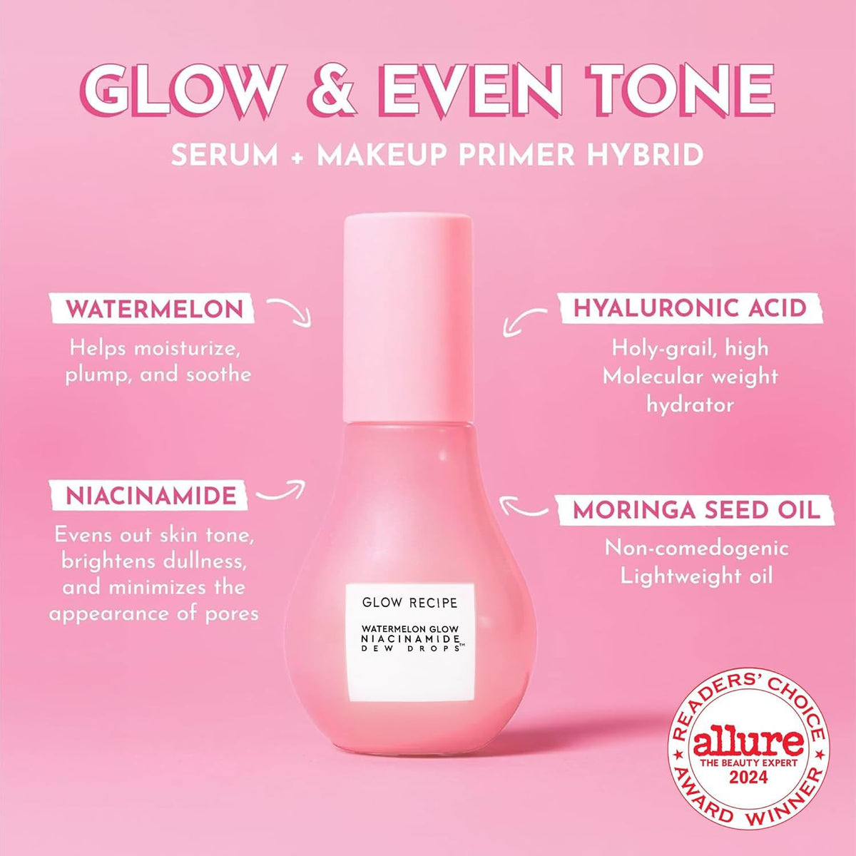 Glow Recipe Watermelon Niacinamide Dew Drops, Korean Niacinamide Serum Drops, Hydrating Face Serum + Primer & Liquid Highlighter, - FENGGESTORE20