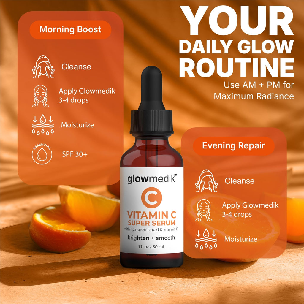 GlowMedik Vitamin C Serum for Face - Illuminating Brightening Serum for Dark Spots - Dark Spot Corrector with Hyaluronic Acid & Vitamin E - Fine Lines & Wrinkles, Sensitive Skin, Made in USA 1 fl oz - FENGGESTORE20
