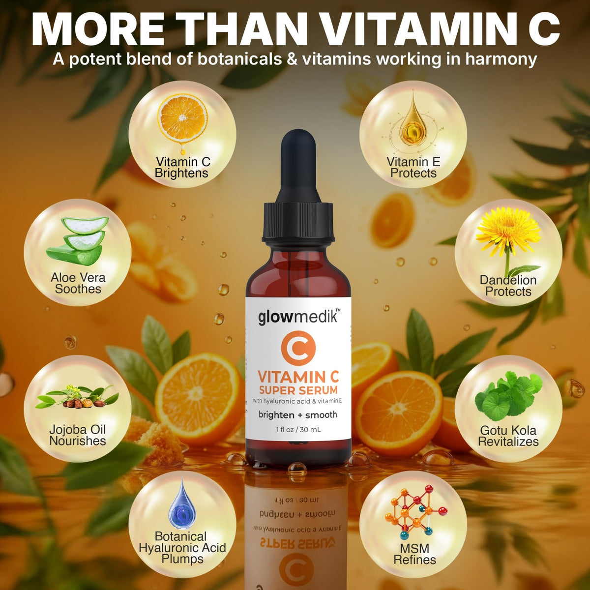 GlowMedik Vitamin C Serum for Face - Illuminating Brightening Serum for Dark Spots - Dark Spot Corrector with Hyaluronic Acid & Vitamin E - Fine Lines & Wrinkles, Sensitive Skin, Made in USA 1 fl oz - FENGGESTORE20