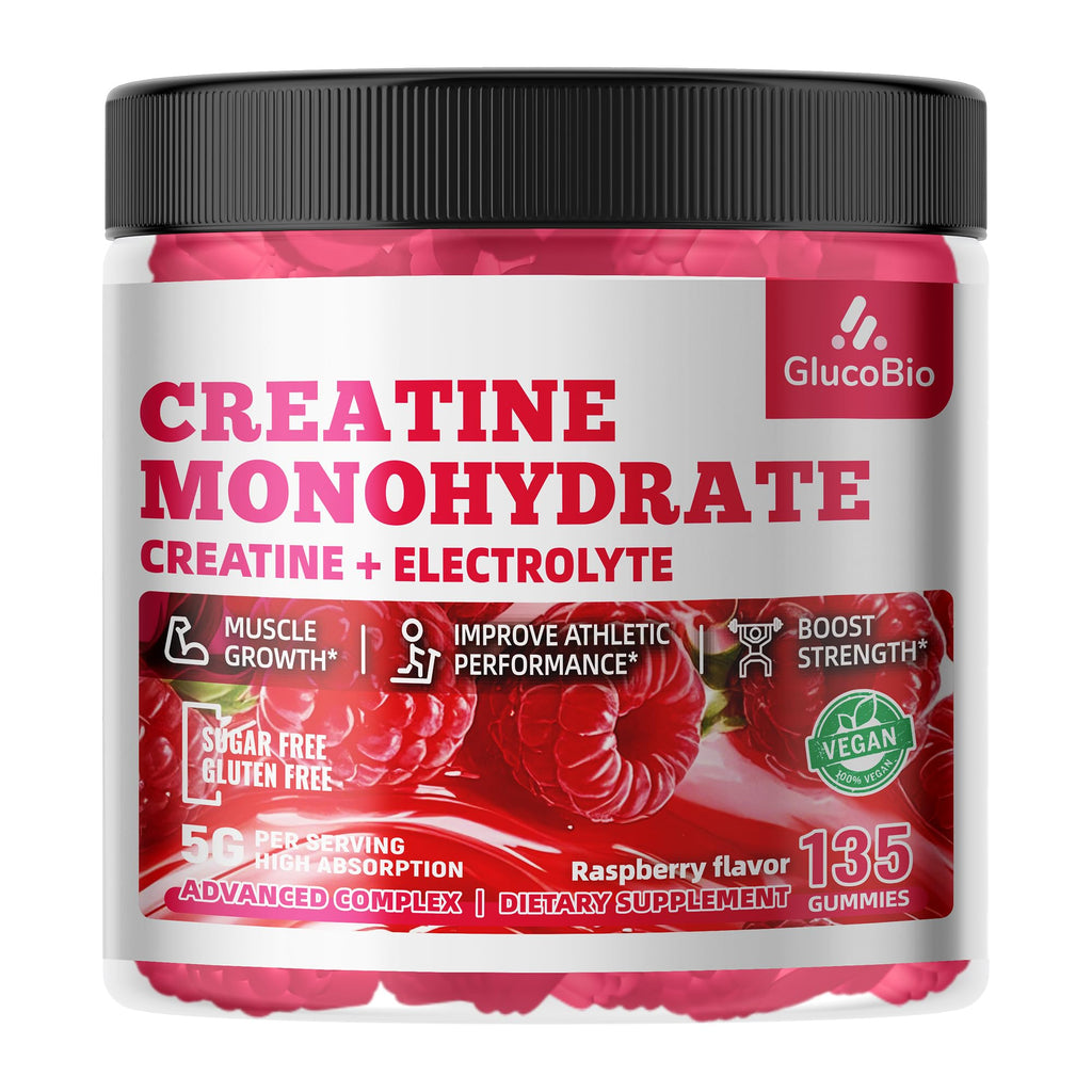 GlucoBio Creatine Monohydrate Gummies (5g) – Pre-Workout Energy & Muscle Growth Support for Men & Women - FENGGESTORE20