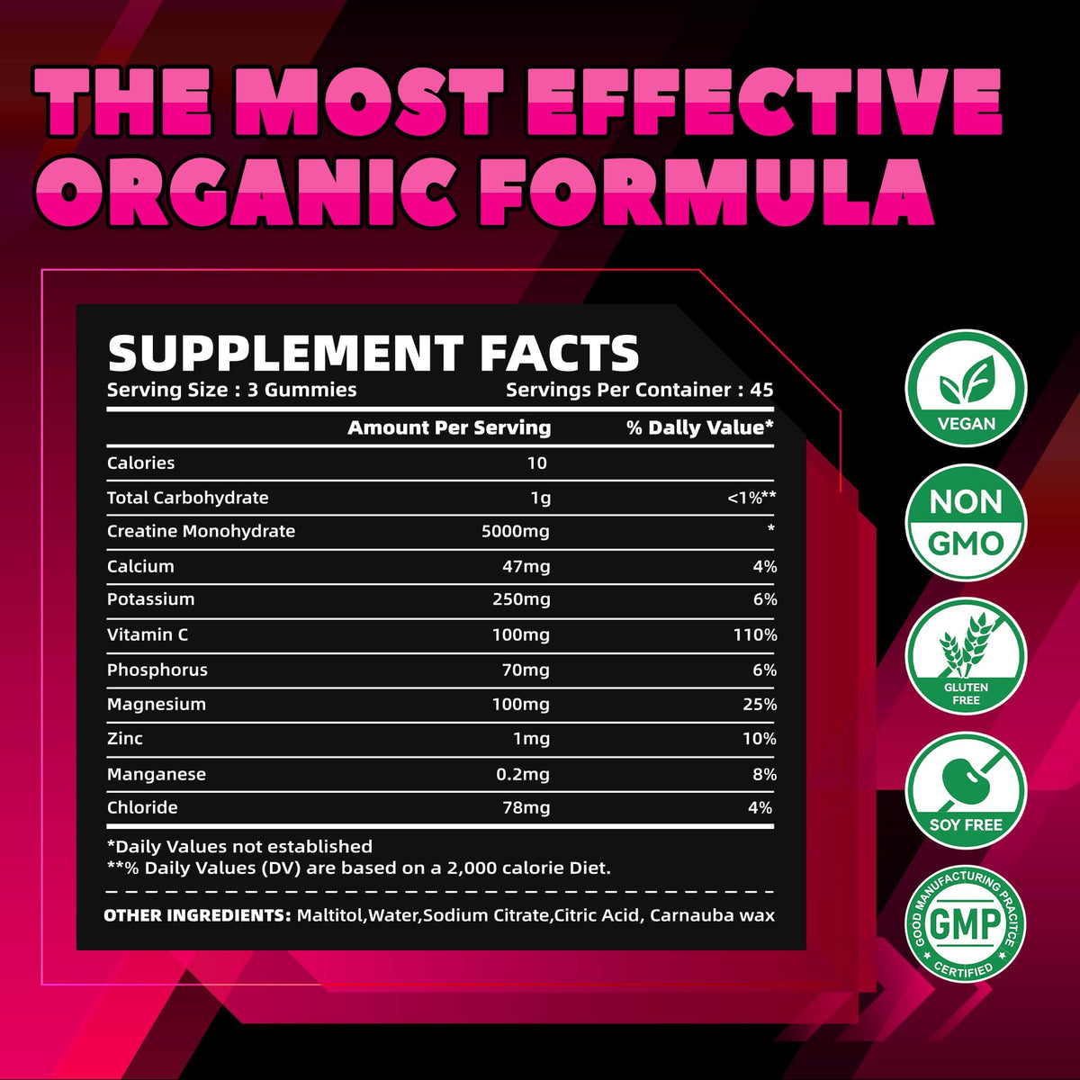 GlucoBio Creatine Monohydrate Gummies (5g) – Pre-Workout Energy & Muscle Growth Support for Men & Women - FENGGESTORE20
