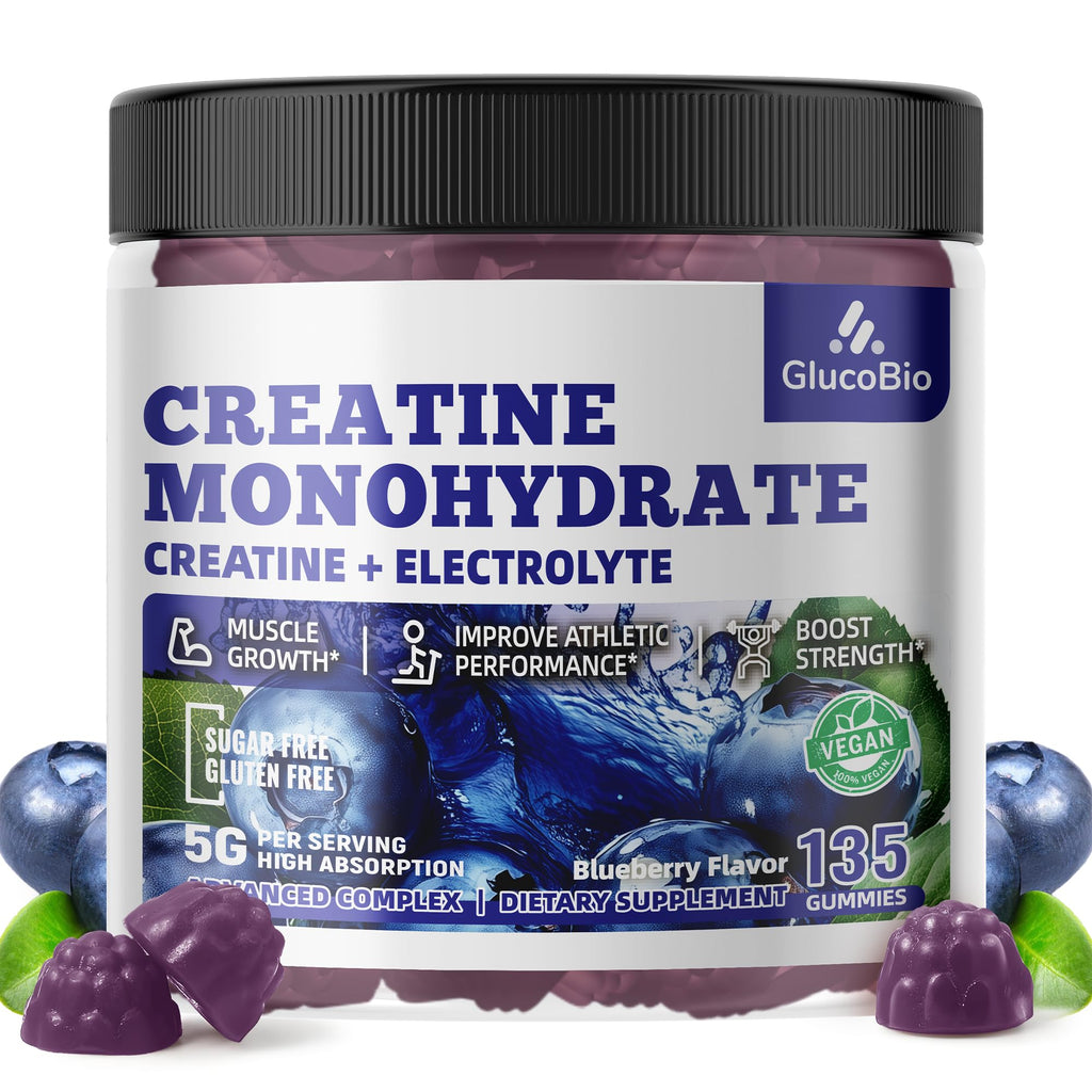 GlucoBio Creatine Monohydrate Gummies (5g) – Pre-Workout Energy & Muscle Growth Support for Men & Women - FENGGESTORE20