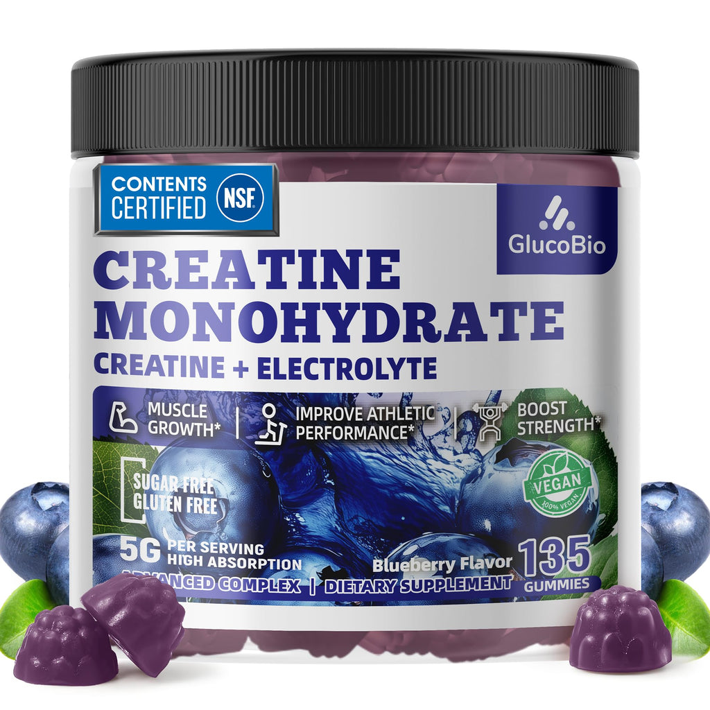 GlucoBio Creatine Monohydrate Gummies (5g) – Pre-Workout Energy & Muscle Growth Support for Men & Women - FENGGESTORE20