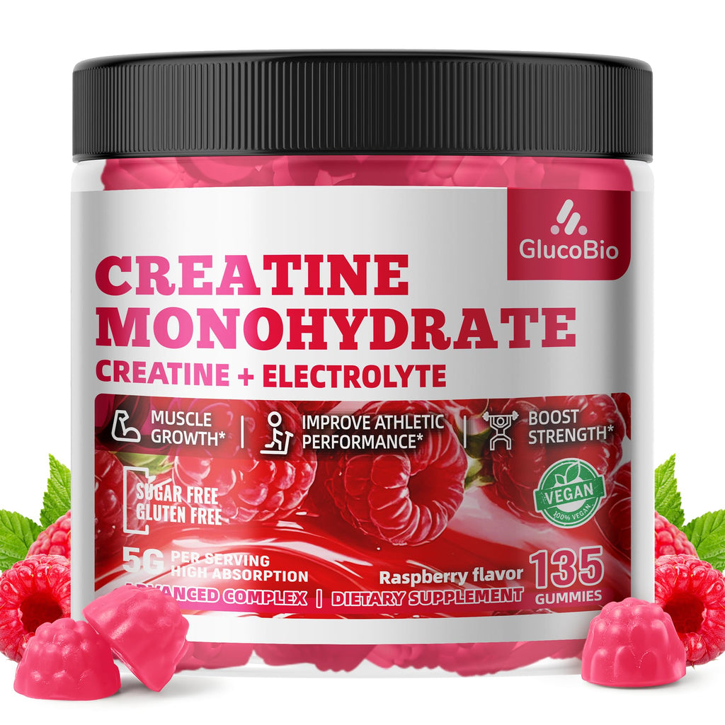 GlucoBio Creatine Monohydrate Gummies (5g) – Pre-Workout Energy & Muscle Growth Support for Men & Women - FENGGESTORE20