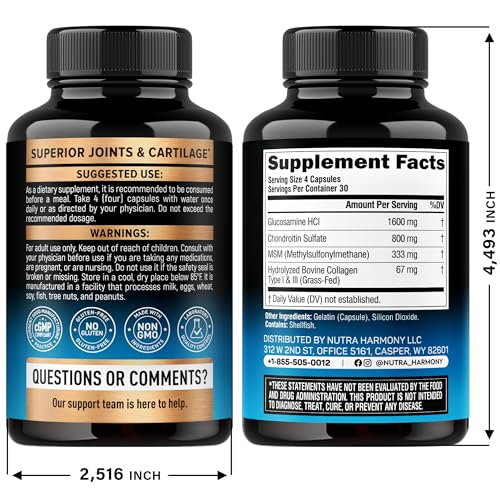 Glucosamine Chondroitin MSM Collagen | HSA | Joint Support Supplement 2800 mg | Made in USA | FSA Approved Product Items | Flexibility Nutritional Vitamins - FENGGESTORE20