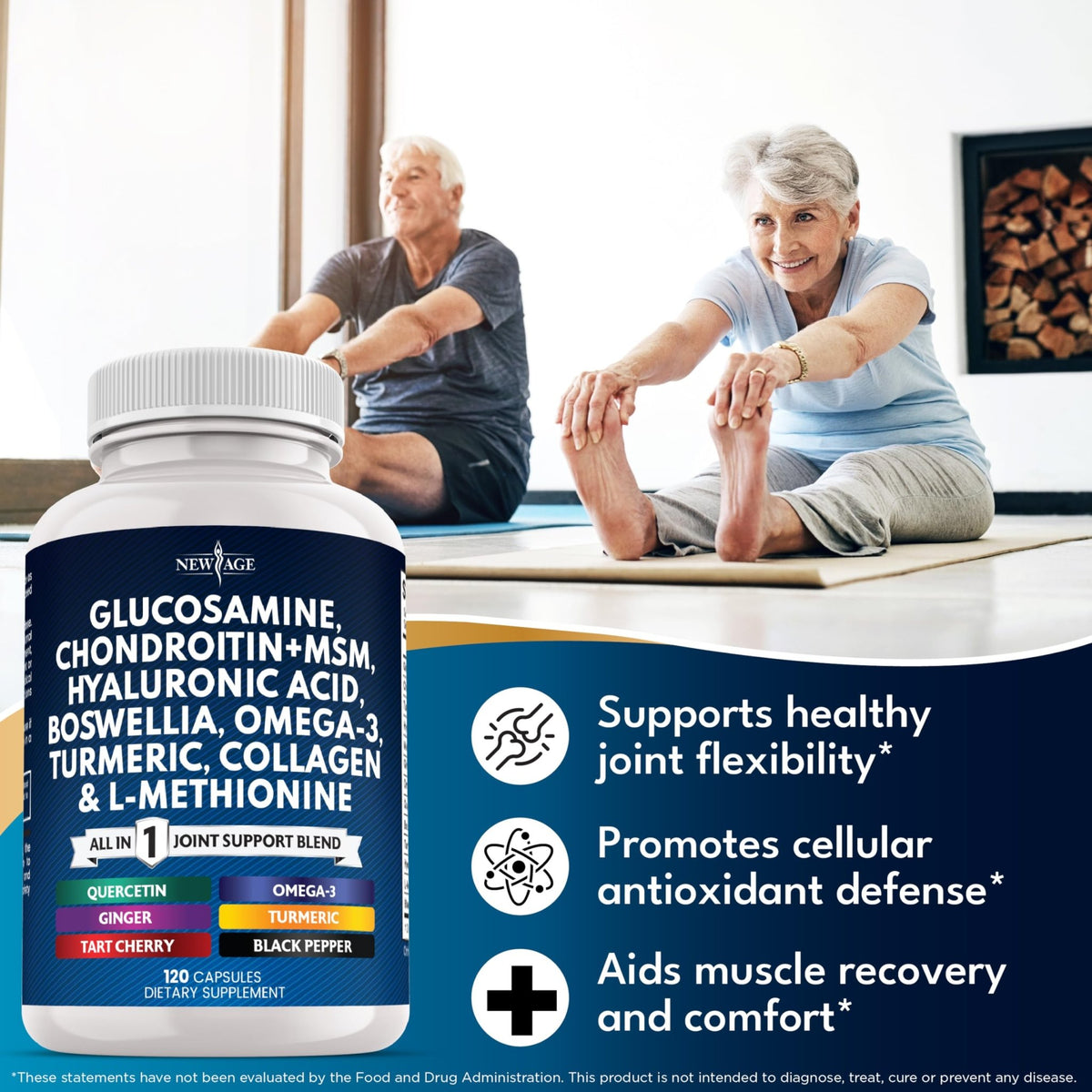 Glucosamine Chondroitin, MSM, Turmeric Curcumin, Collagen, Hyaluronic Acid, Omega 3 – Health Supplement for Men & Women – 240 Count - FENGGESTORE20