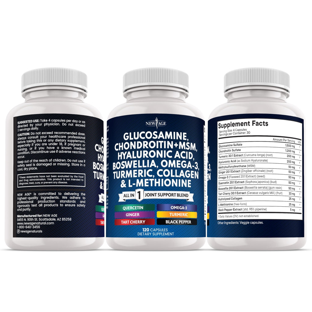 Glucosamine Chondroitin, MSM, Turmeric Curcumin, Collagen, Hyaluronic Acid, Omega 3 – Health Supplement for Men & Women – 240 Count - FENGGESTORE20
