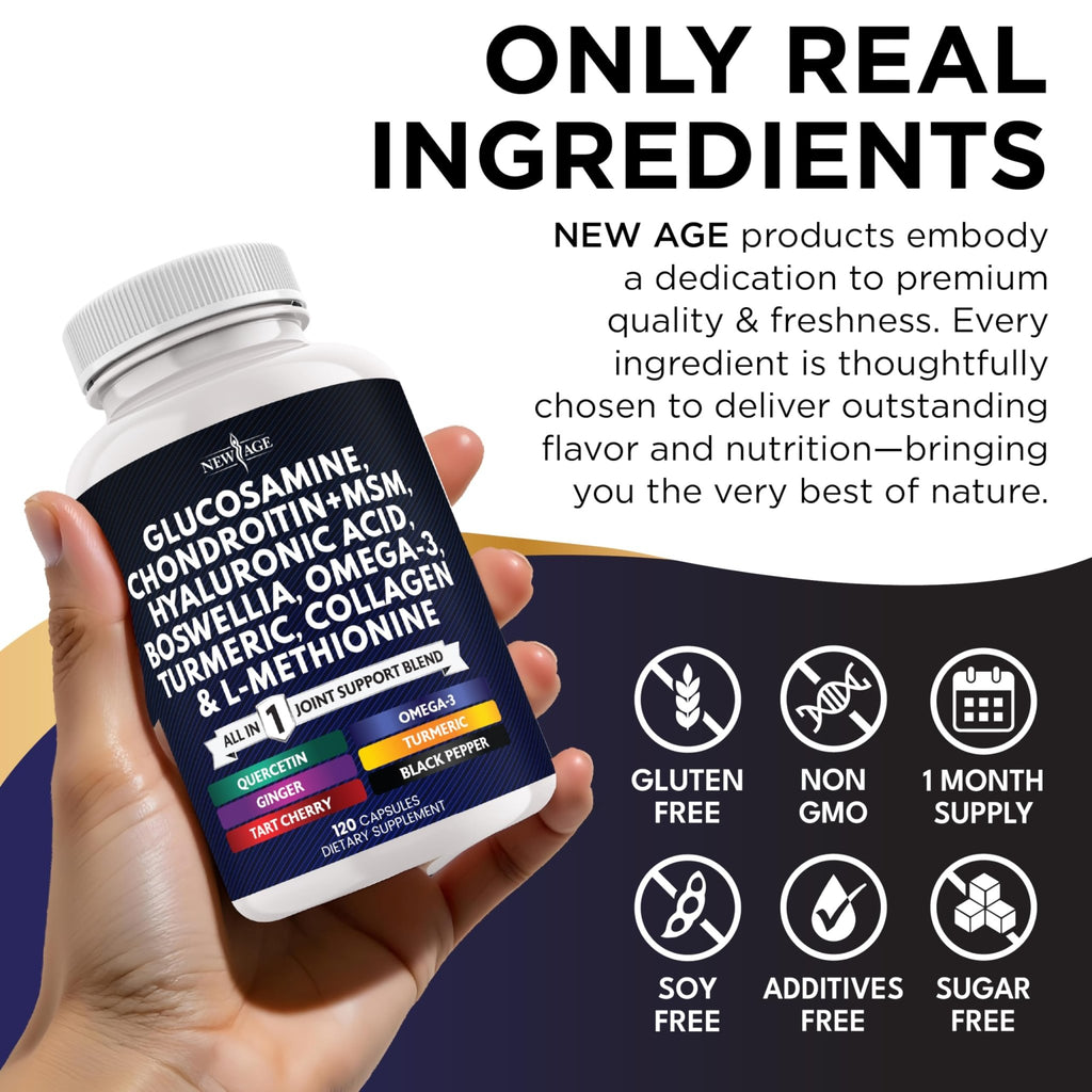 Glucosamine Chondroitin, MSM, Turmeric Curcumin, Collagen, Hyaluronic Acid, Omega 3 – Health Supplement for Men & Women – 240 Count - FENGGESTORE20