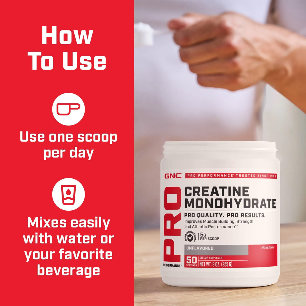 GNC Pro Performance Creatine Monohydrate Powder for Women & Men, 5g Creatine Per Serving, Muscle Building, Energy Production, Endurance, Performance, 50 Servings - FENGGESTORE20