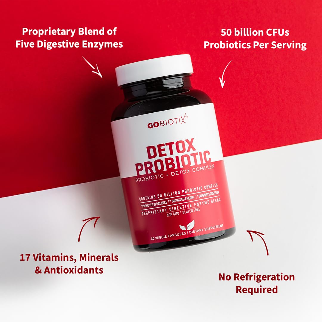 GOBIOTIX Detox Probiotic Supplement for Digestive Health - Milk Thistle, Turmeric, and Dandelion Root, Enzymes for Gut Health - FENGGESTORE20