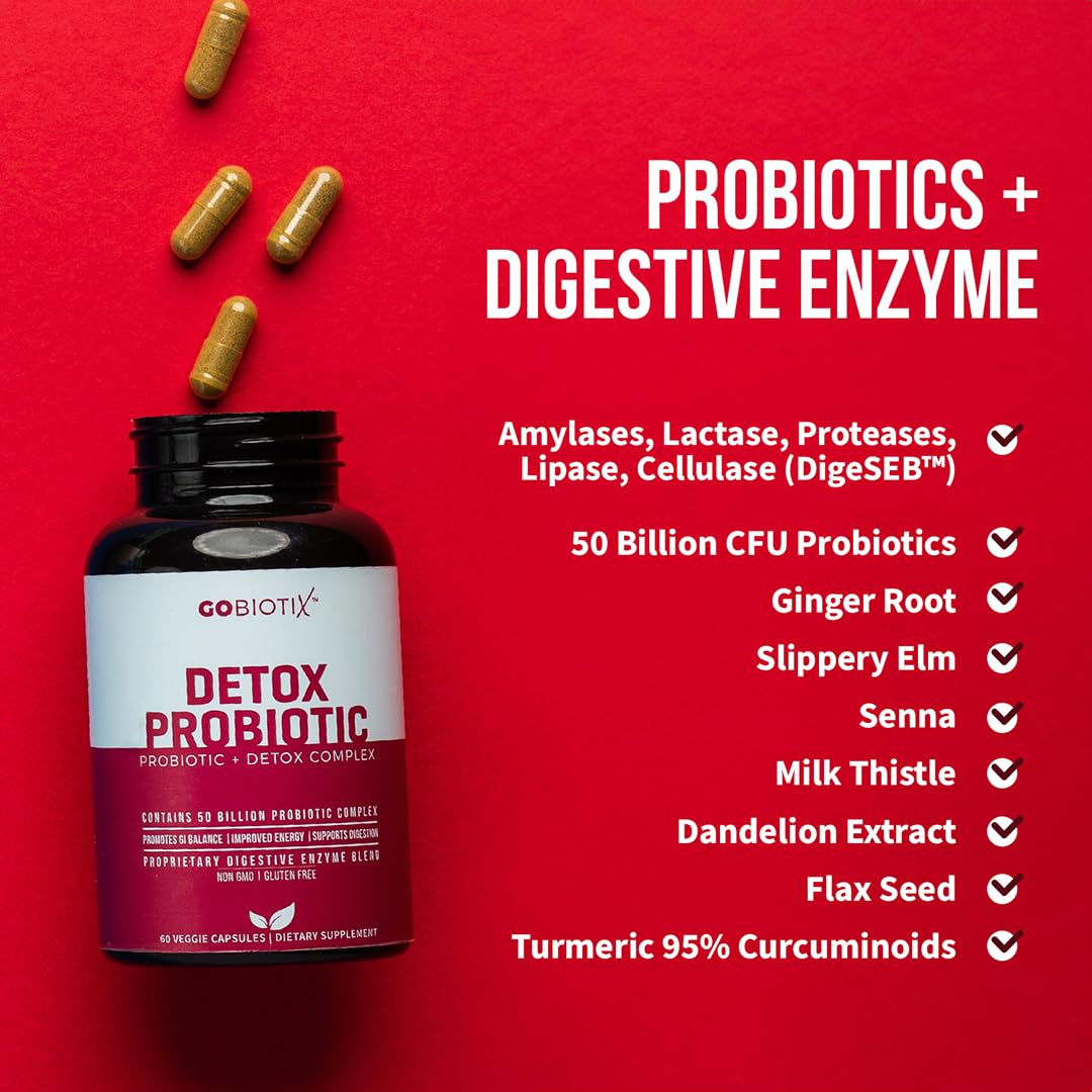GOBIOTIX Detox Probiotic Supplement for Digestive Health - Milk Thistle, Turmeric, and Dandelion Root, Enzymes for Gut Health - FENGGESTORE20