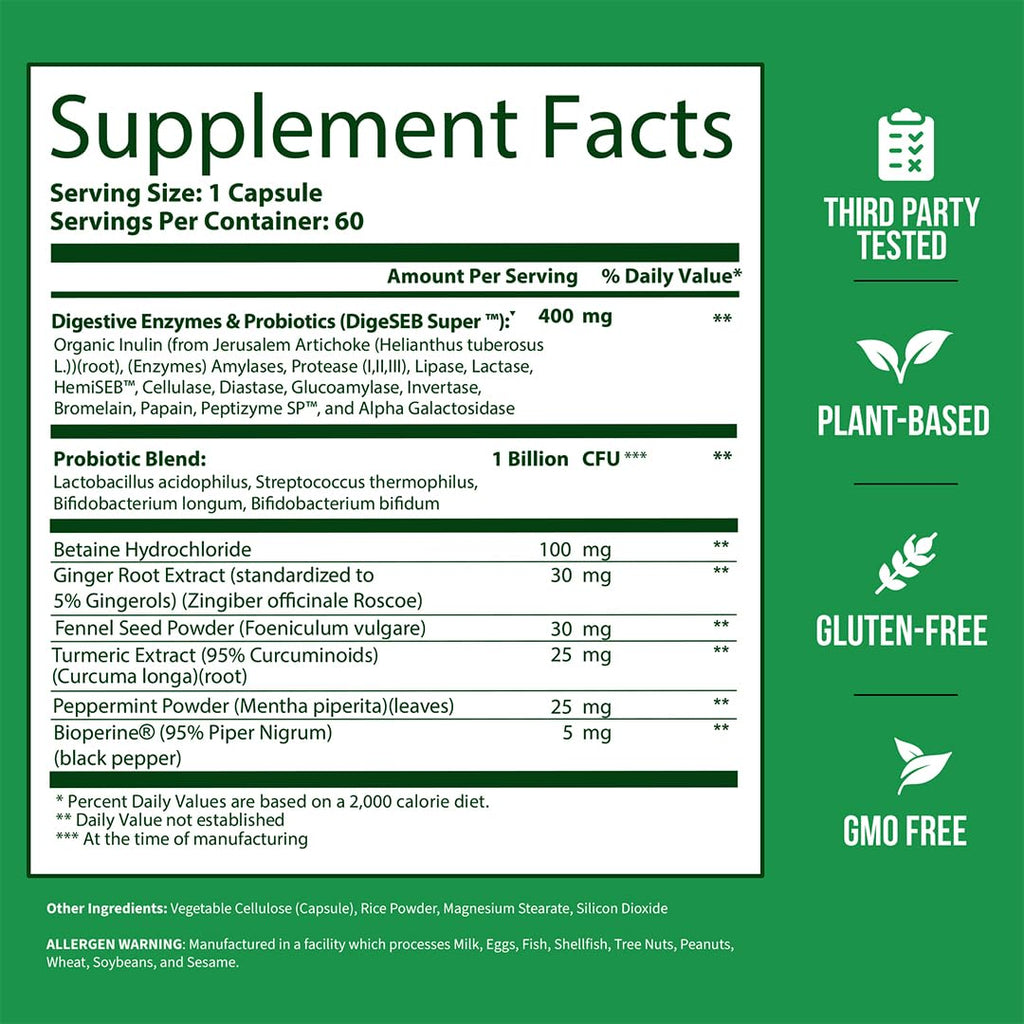 GoBiotix Digestive Enzymes Supplement with Prebiotics and Probiotics for Women and Men - Gut Health, Gluten Digestion, Lactose Absorption - FENGGESTORE20