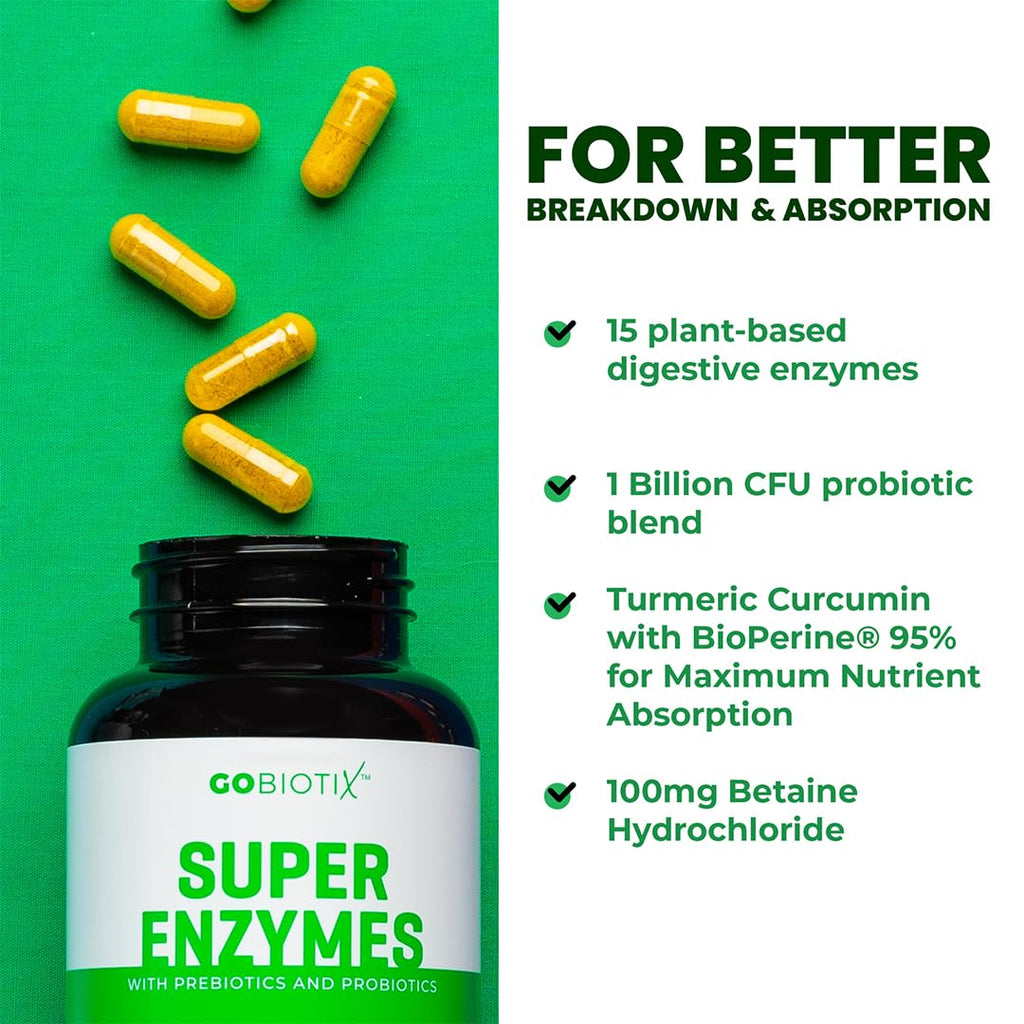 GoBiotix Digestive Enzymes Supplement with Prebiotics and Probiotics for Women and Men - Gut Health, Gluten Digestion, Lactose Absorption - FENGGESTORE20