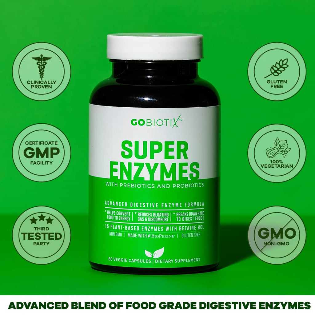GoBiotix Digestive Enzymes Supplement with Prebiotics and Probiotics for Women and Men - Gut Health, Gluten Digestion, Lactose Absorption - FENGGESTORE20