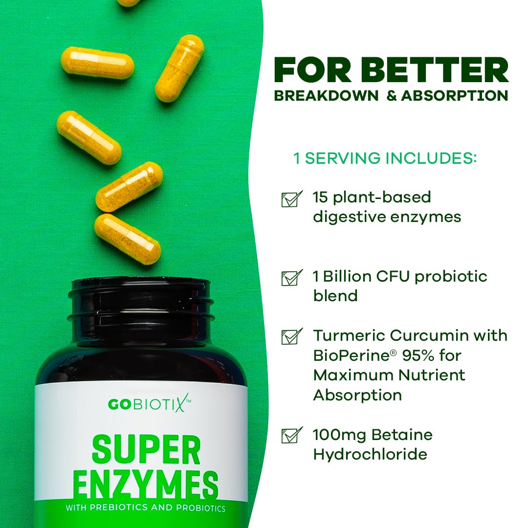 GOBIOTIX Digestive Enzymes Supplement with Prebiotics and Probiotics for Women and Men - Gut Health, Gluten Digestion, Lactose Absorption - FENGGESTORE20