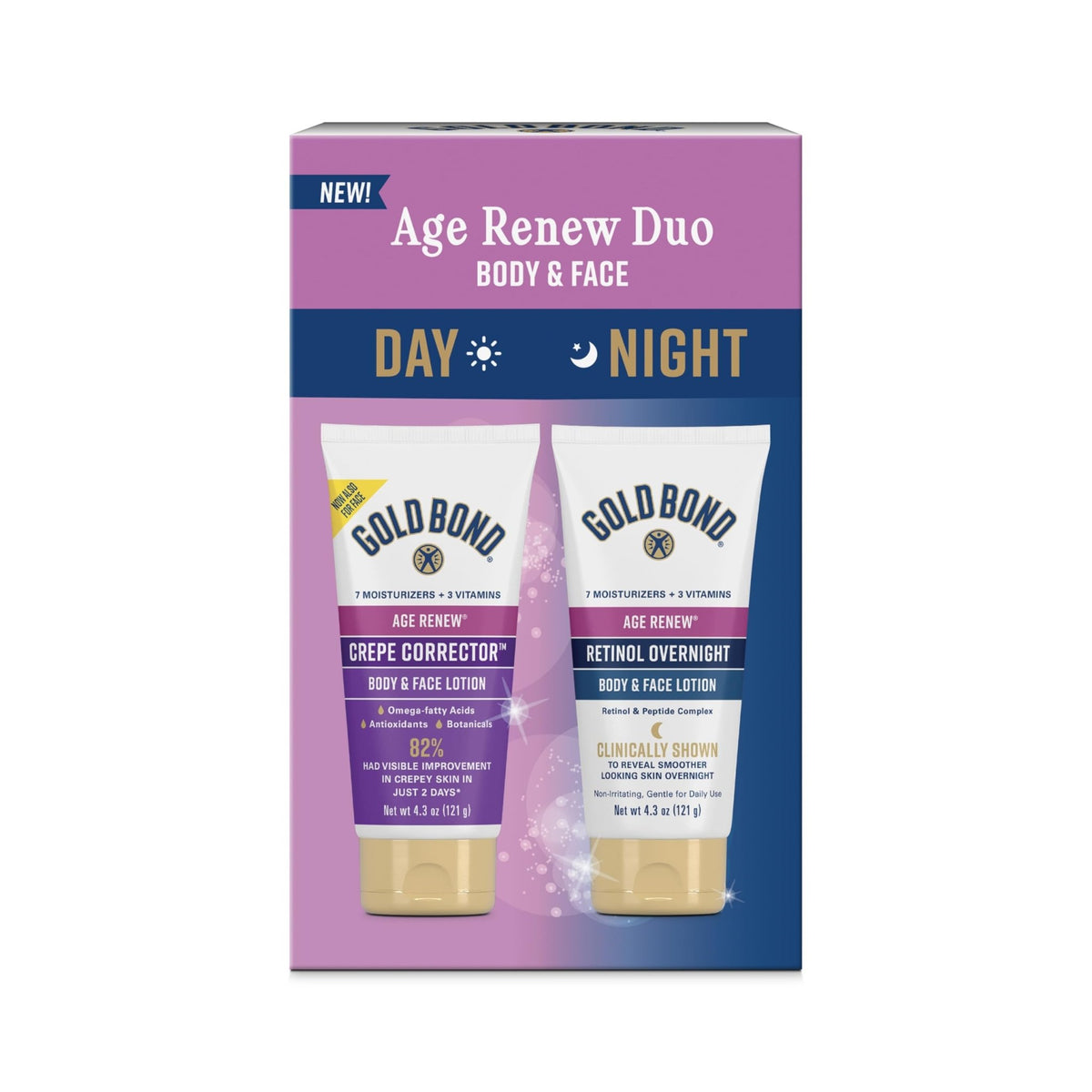 Gold Bond Age Renew Day & Night Duo Lotion Set for Body & Face, Crepe Corrector & Retinol Overnight Lotion - FENGGESTORE20