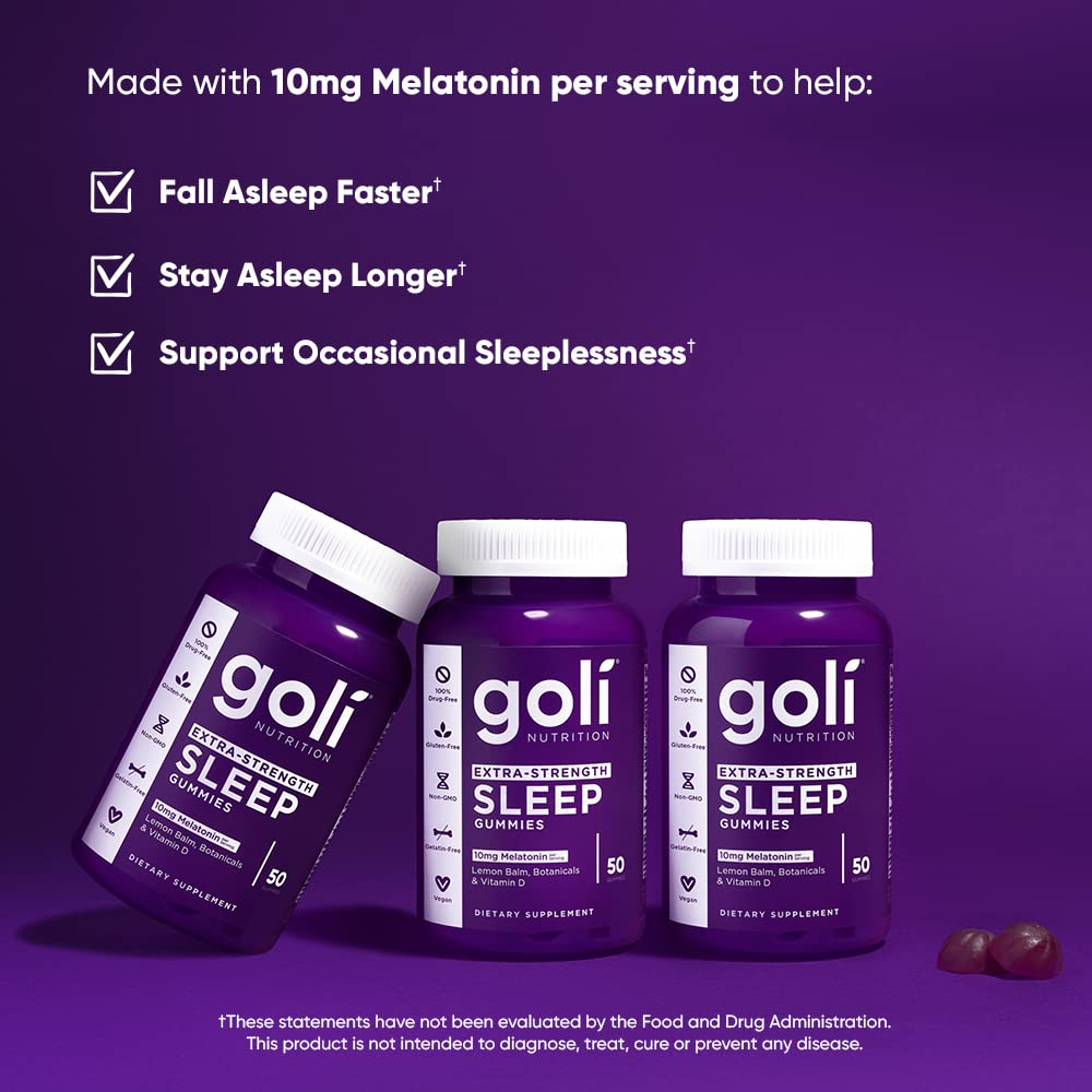 Goli Nutritional Supplement, Extra Strength Sleep Gummy 10mg Melatonin - 1 Pack 50 Count - Gluten-Free, Vegan, Non-GMO, and Gelatin-Free - FENGGESTORE20