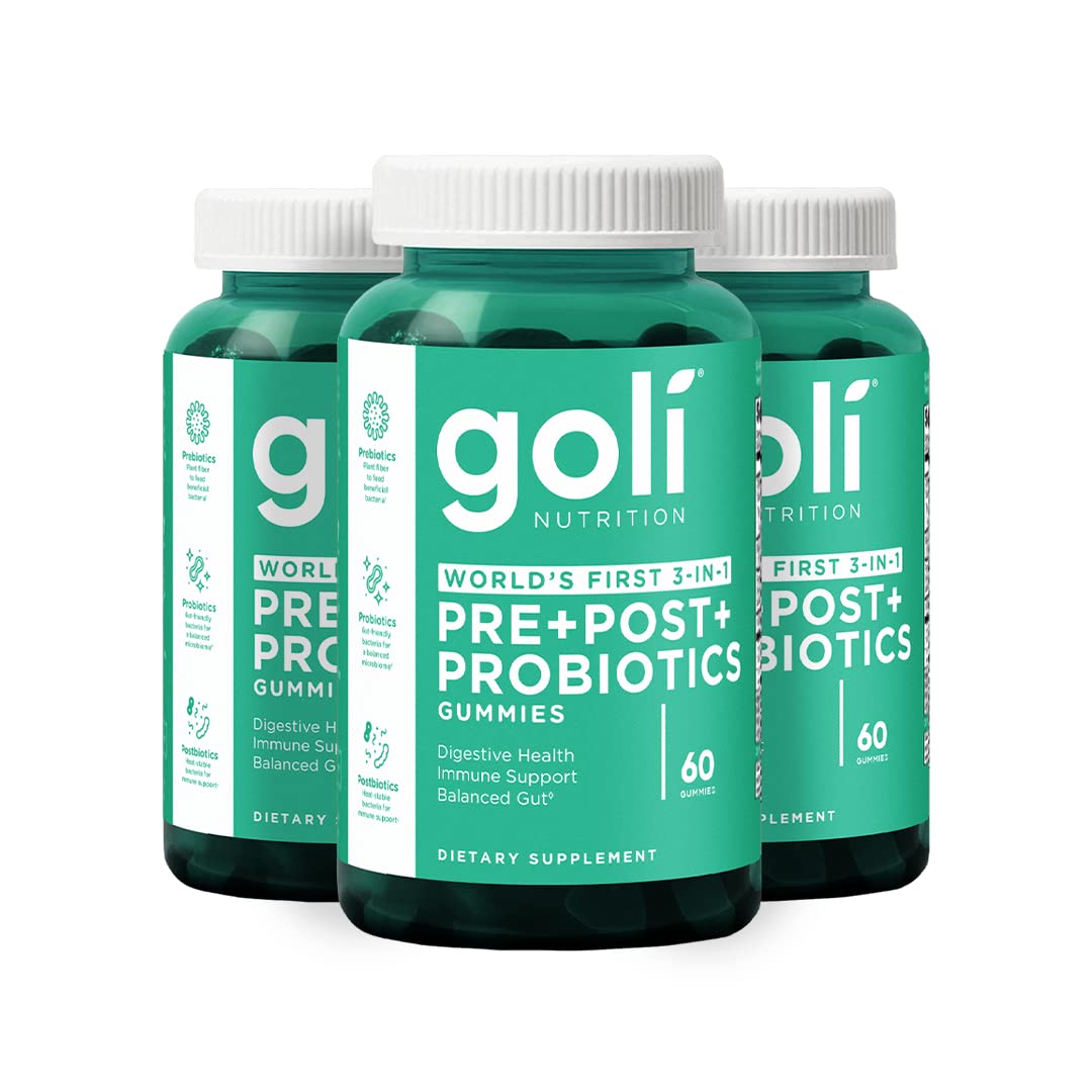 Goli Pre Pro Postbiotic Gummies - Worlds First 3-in-1 Formula with DE111 Probiotics, XOS Prebiotics, MCC1849 Postbiotics - Vegan, Non-GMO, - FENGGESTORE20