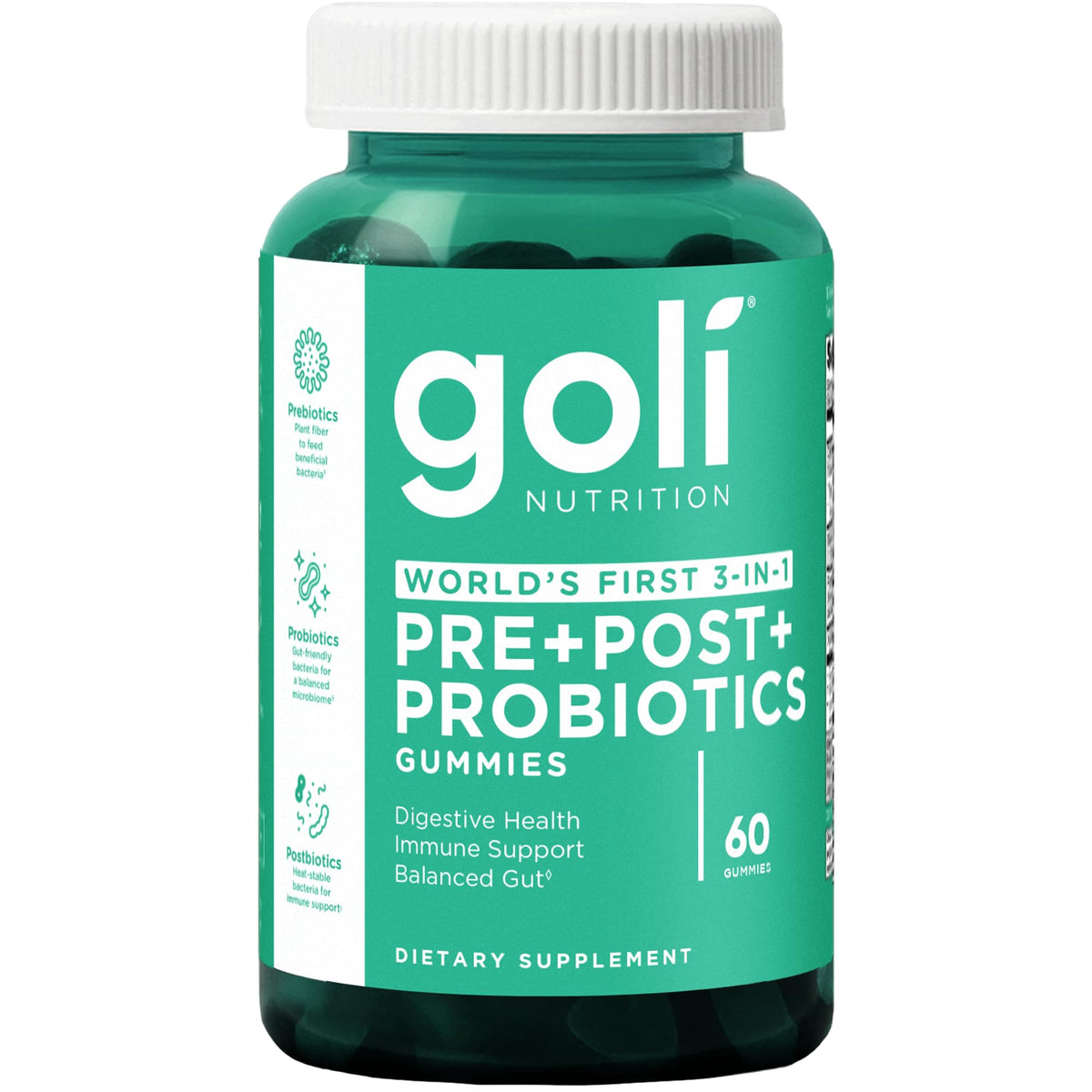 Goli Pre Pro Postbiotic Gummies - Worlds First 3-in-1 Formula with DE111 Probiotics, XOS Prebiotics, MCC1849 Postbiotics - Vegan, Non-GMO, Gluten-Free - FENGGESTORE20