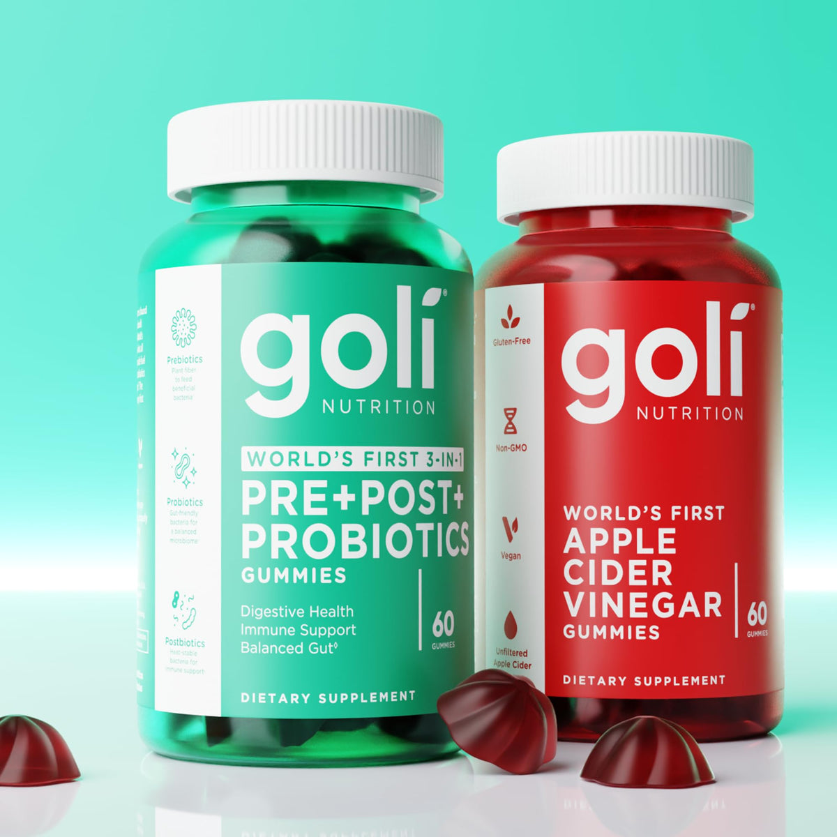 Goli Pre Pro Postbiotic Gummies - Worlds First 3-in-1 Formula with DE111 Probiotics, XOS Prebiotics, MCC1849 Postbiotics - Vegan, Non-GMO, Gluten-Free - FENGGESTORE20