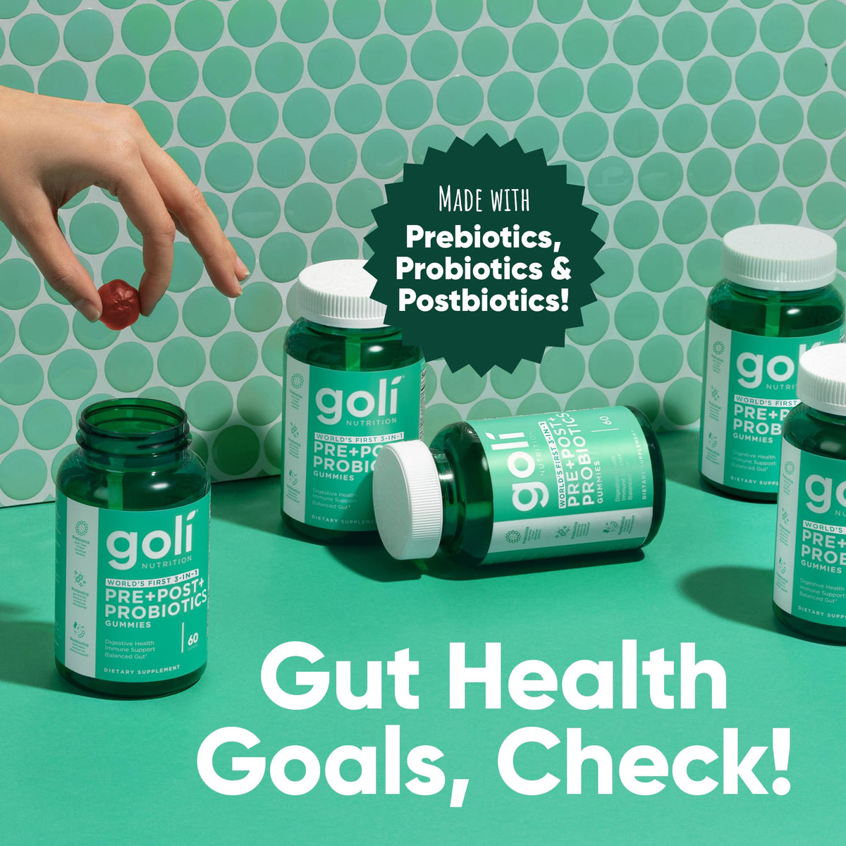 Goli Pre Pro Postbiotic Gummies - Worlds First 3-in-1 Formula with DE111 Probiotics, XOS Prebiotics, MCC1849 Postbiotics - Vegan, Non-GMO, Gluten-Free - FENGGESTORE20