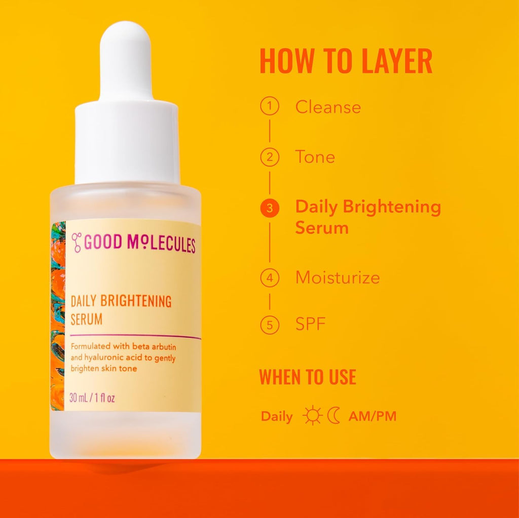 Good Molecules Daily Brightening Serum Pack 3 – 1 fl oz / 30 ml Each | Lightweight Brightening Serum with Beta Arbutin 3% & Hyaluronic Acid for Even-Looking Skin - FENGGESTORE20