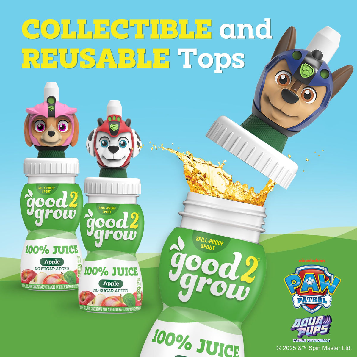 good2grow Apple Juice - 100% Juice Drinks for Kids, Fruit Juice No Sugar Added, 6 Fl Oz Juice Bottles with Spill-Proof PAW Patrol Character Tops (3 Pack) - FENGGESTORE20