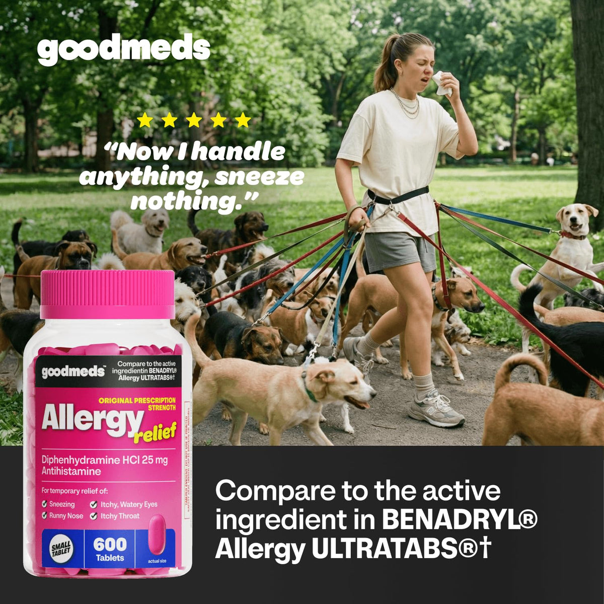 GoodMeds Allergy Medicine Antihistamine, Diphenhydramine HCl 25 mg | Children and Adults | Relieve Itchy Eyes, Runny Nose, Sneezing (25 mg, 600 Tablets) - FENGGESTORE20