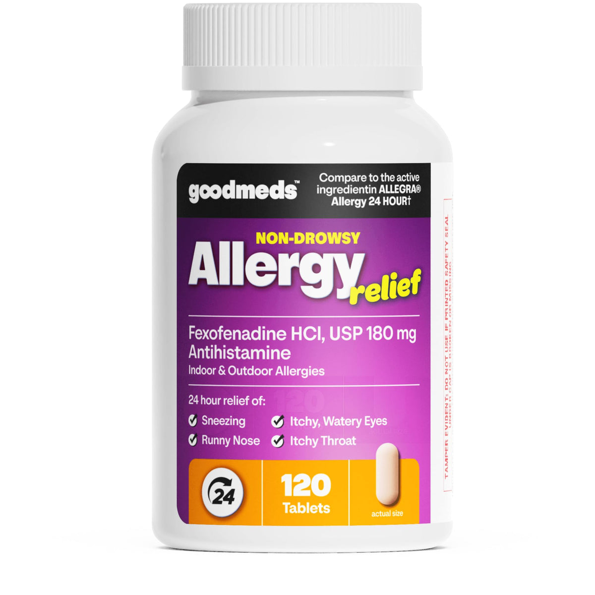 GoodMeds Compare to Allegra | Fexofenadine HCl 180mg | 24-Hour Allergy Relief, Non-Drowsy Antihistamine Generic Medicine for Allergies, Hay Fever, Itchy Eyes | for Kids & Adults (120 Count) - FENGGESTORE20