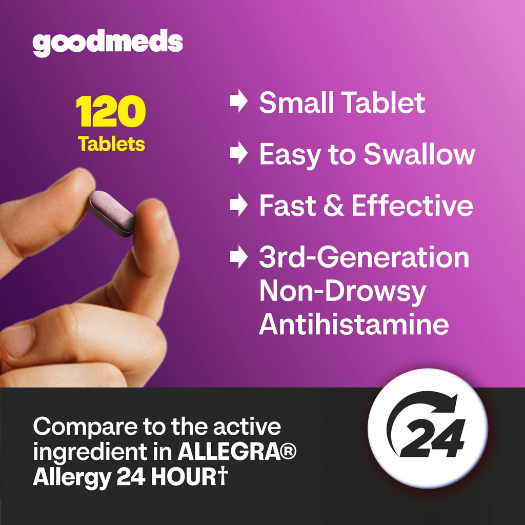 GoodMeds Compare to Allegra | Fexofenadine HCl 180mg | 24-Hour Allergy Relief, Non-Drowsy Antihistamine Generic Medicine for Allergies, Hay Fever, Itchy Eyes | for Kids & Adults (120 Count) - FENGGESTORE20