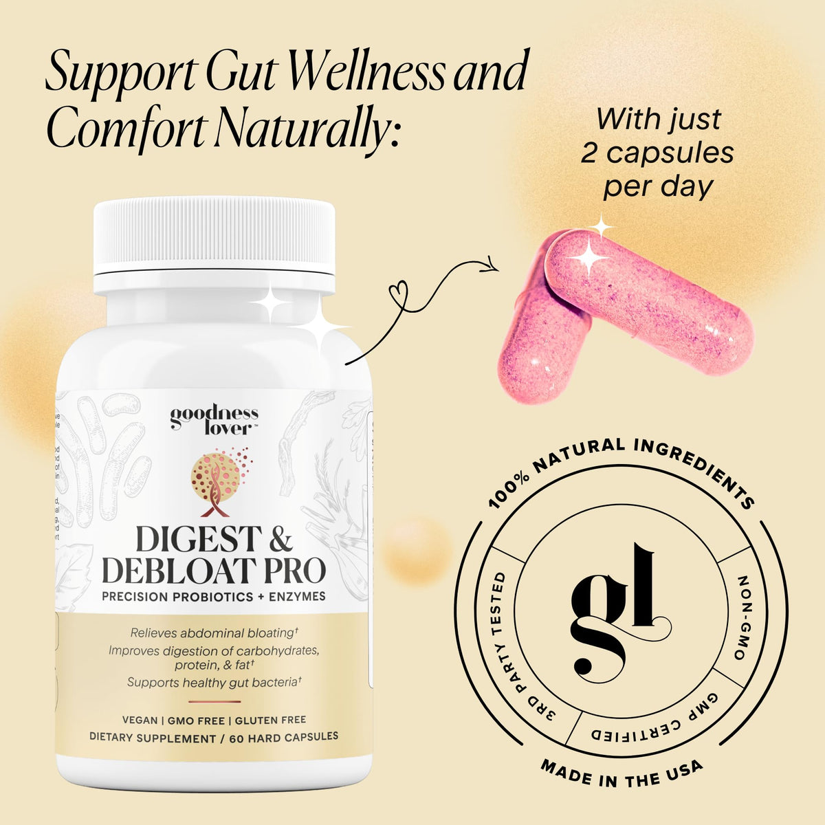 Goodness Lover Digest & Debloat Pro, Natural Digestive Enzymes Probiotics for Bloating Relief and Gas Relief, Probiotic Supplement for Women and Men, - FENGGESTORE20