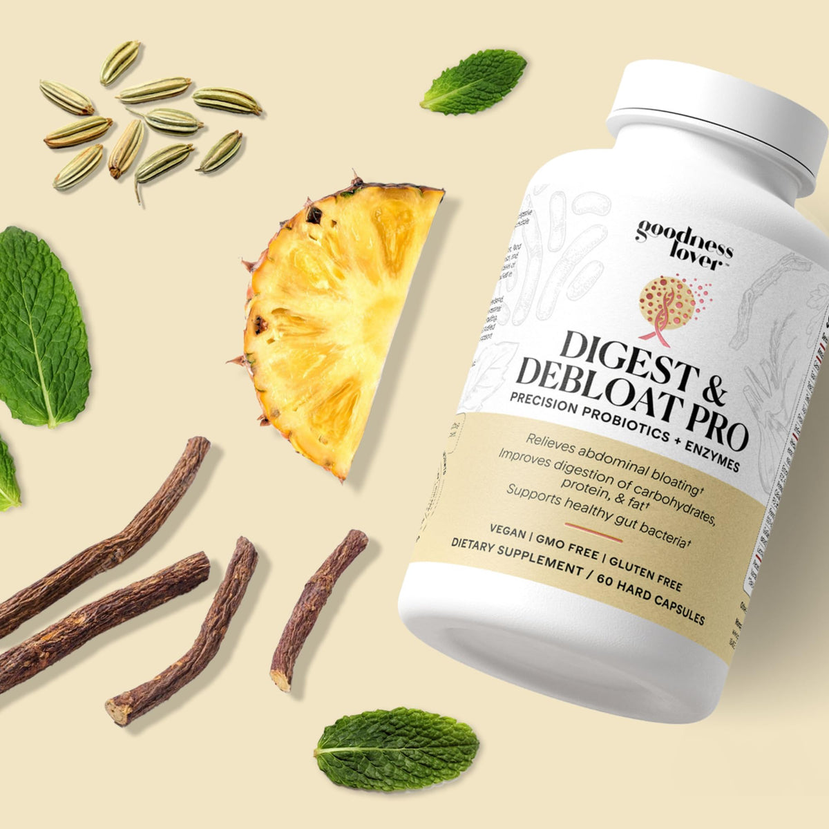 Goodness Lover Digest & Debloat Pro, Natural Digestive Enzymes Probiotics for Bloating Relief and Gas Relief, Probiotic Supplement for Women and Men, - FENGGESTORE20