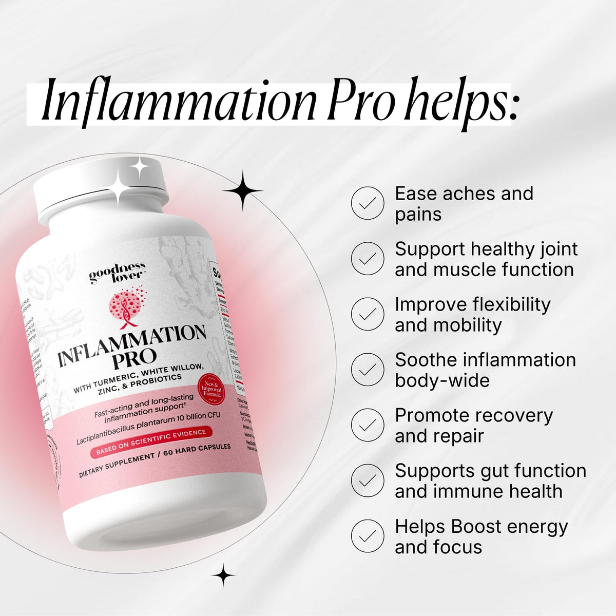 Goodness Lover Inflammation Pro, with 10 Billion CFU for Digestive Support, Curcumin, White Willow bark Extract, Zero fillers, Vegan, 30 Servings - FENGGESTORE20