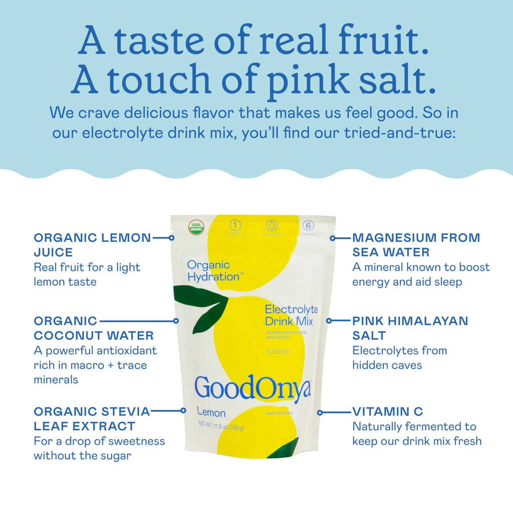 GOODONYA Organic Hydration Electrolyte Drink Mix, Certified Organic Hydration Powder, Non-GMO, Biochecked Glyphosate Free, Low Sugar, Lemonade Flavor, - FENGGESTORE20