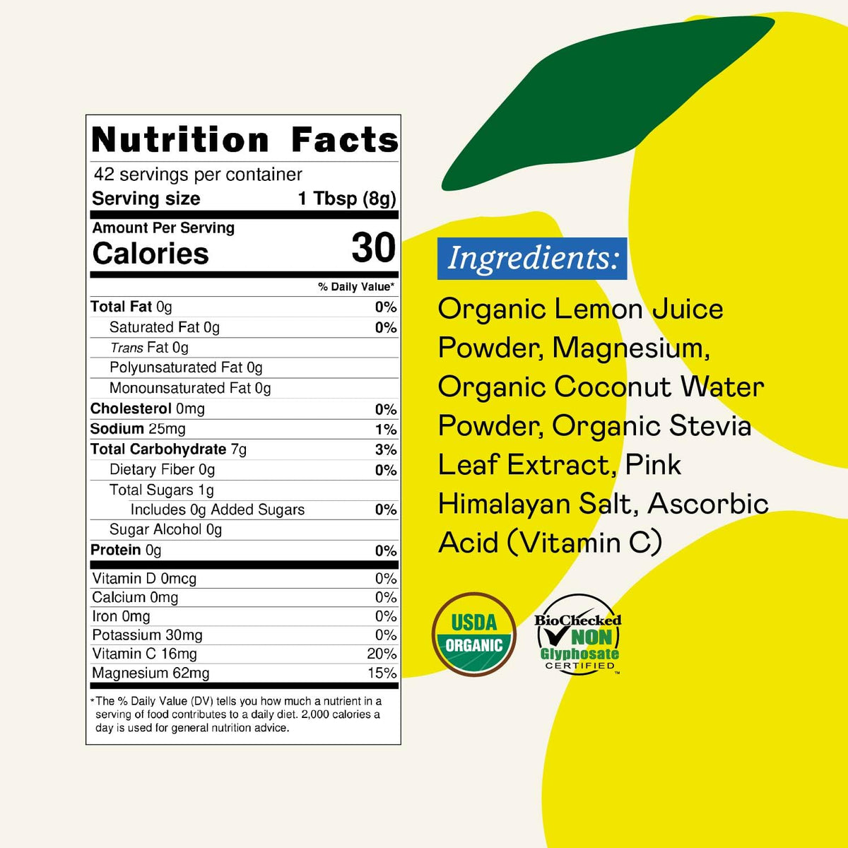 GOODONYA Organic Hydration Electrolyte Drink Mix, Certified Organic Hydration Powder, Non-GMO, Biochecked Glyphosate Free, Low Sugar, Lemonade Flavor, - FENGGESTORE20