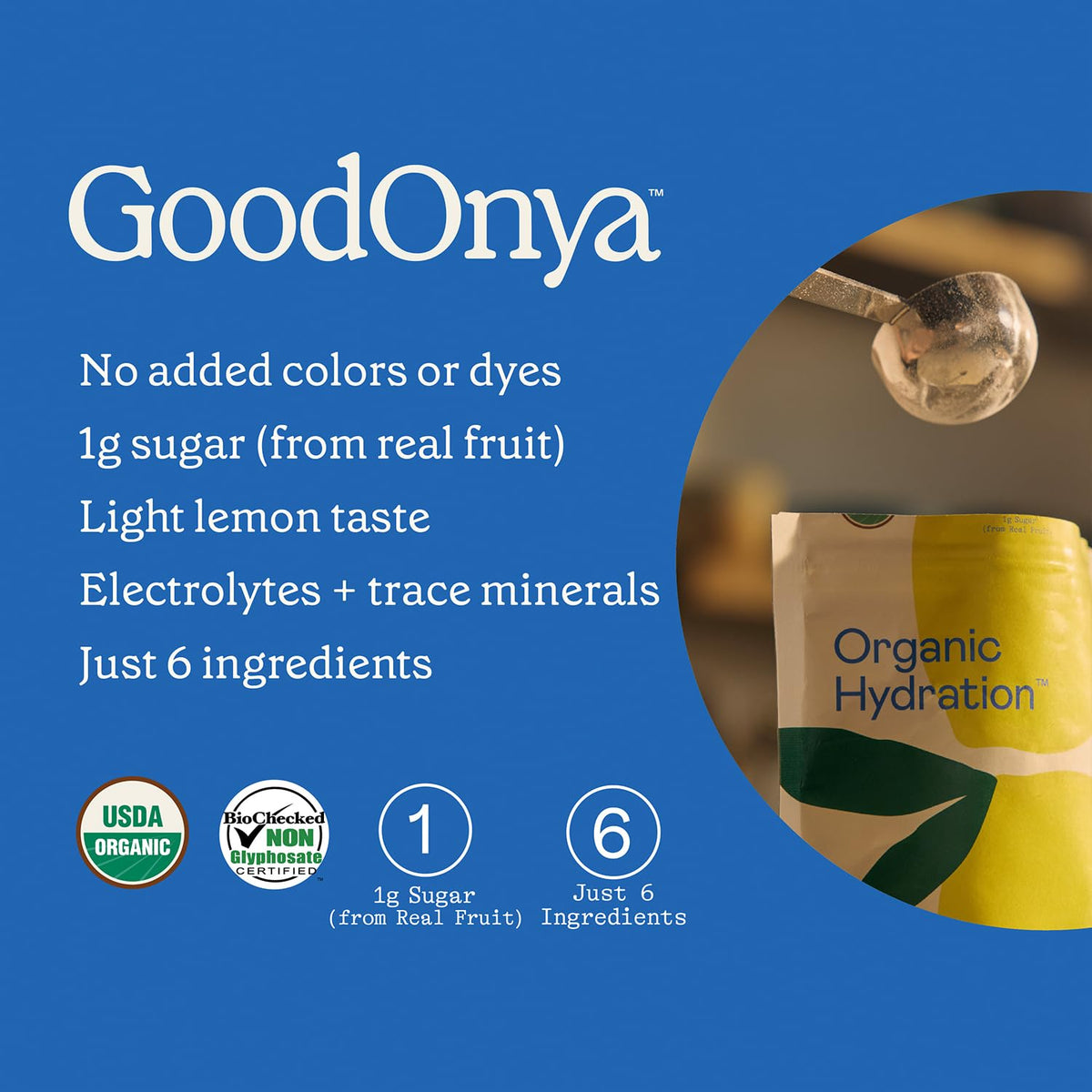 GOODONYA Organic Hydration Electrolyte Drink Mix, Certified Organic Hydration Powder, Non-GMO, Biochecked Glyphosate Free, Low Sugar, Lemonade Flavor, - FENGGESTORE20