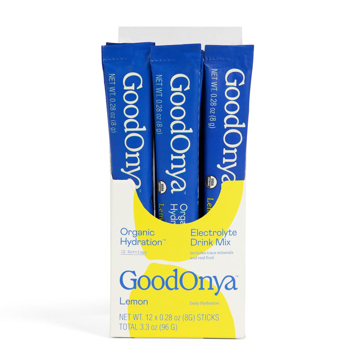 GOODONYA Organic Hydration Electrolyte Drink Mix, Certified Organic Hydration Powder, Non-GMO, Biochecked Glyphosate Free, Low Sugar, Lemonade Flavor, No Artificial Flavors,12 Stick Packs - FENGGESTORE20