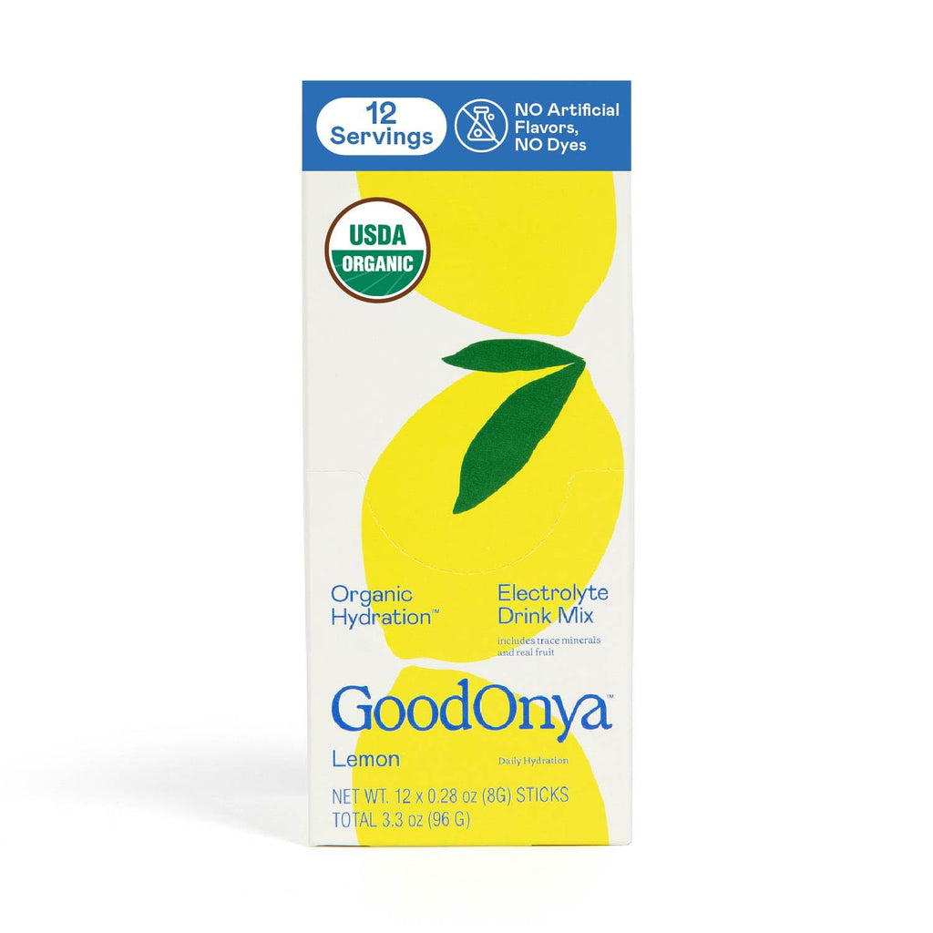 GOODONYA Organic Hydration Electrolyte Drink Mix, Certified Organic Hydration Powder, Non-GMO, Biochecked Glyphosate Free, Low Sugar, Lemonade Flavor, No Artificial Flavors,12 Stick Packs - FENGGESTORE20