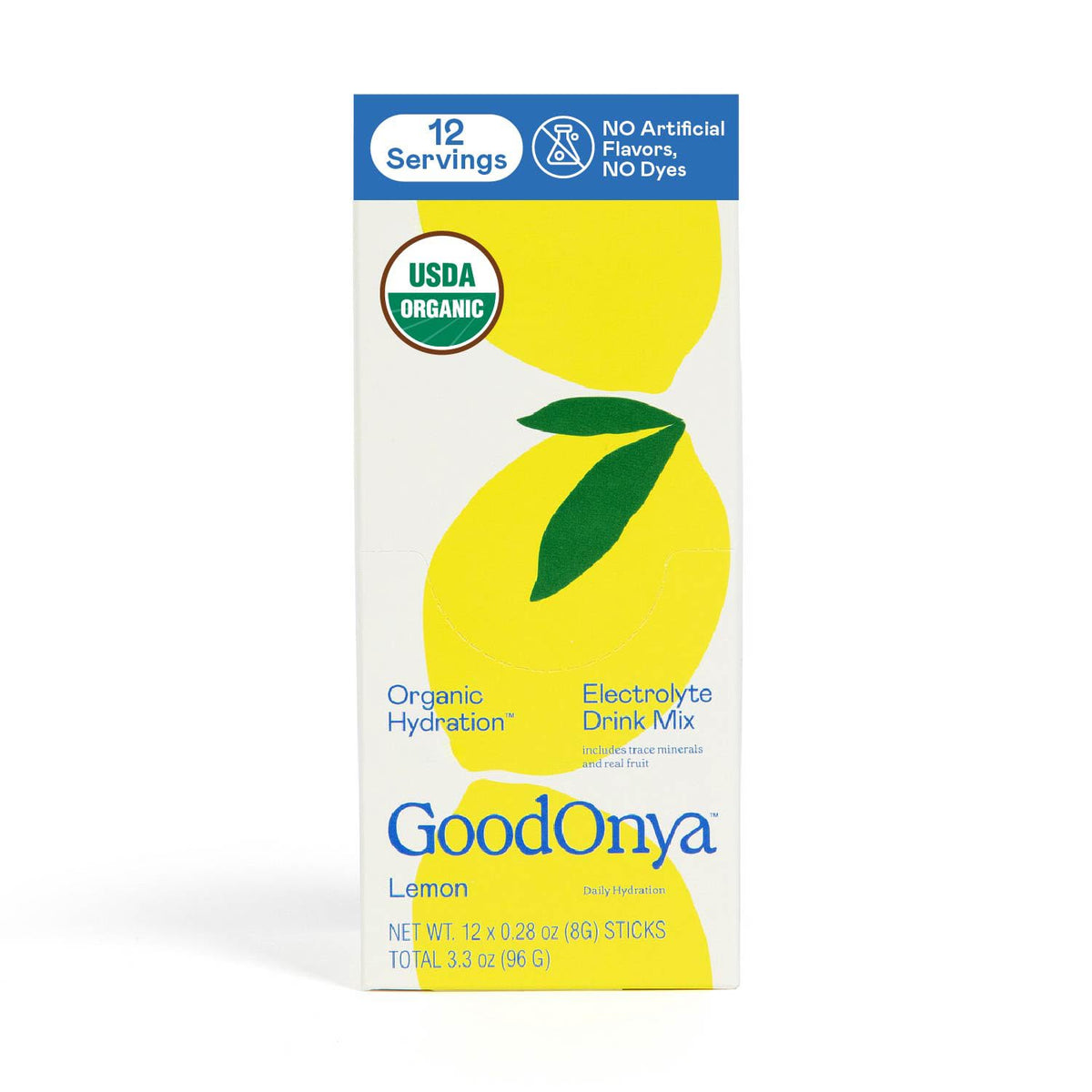 GOODONYA Organic Hydration Electrolyte Drink Mix, Certified Organic Hydration Powder, Non-GMO, Biochecked Glyphosate Free, Low Sugar, Lemonade Flavor, No Artificial Flavors,12 Stick Packs - FENGGESTORE20