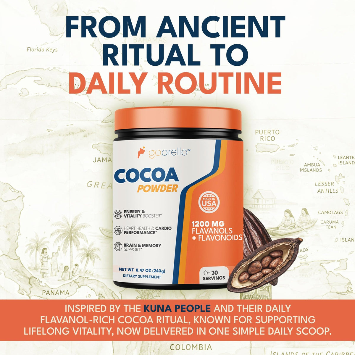 goorello High Flavanol Cocoa Powder Supplement, 1200mg Cocoa Flavanols & Flavonoids, 30 Servings for Support Heart Health, - FENGGESTORE20