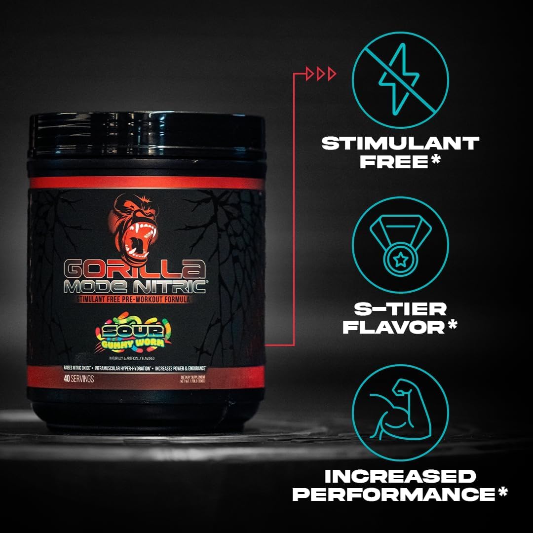 Gorilla Mode Nitric Upgraded Stimulant Free Pre-Workout – Best Tasting and Most Effective Stimulant Free Pre-Workout/Massive Pumps · Vasodilation · Power / 768 Grams (Rocket Frost) - FENGGESTORE20