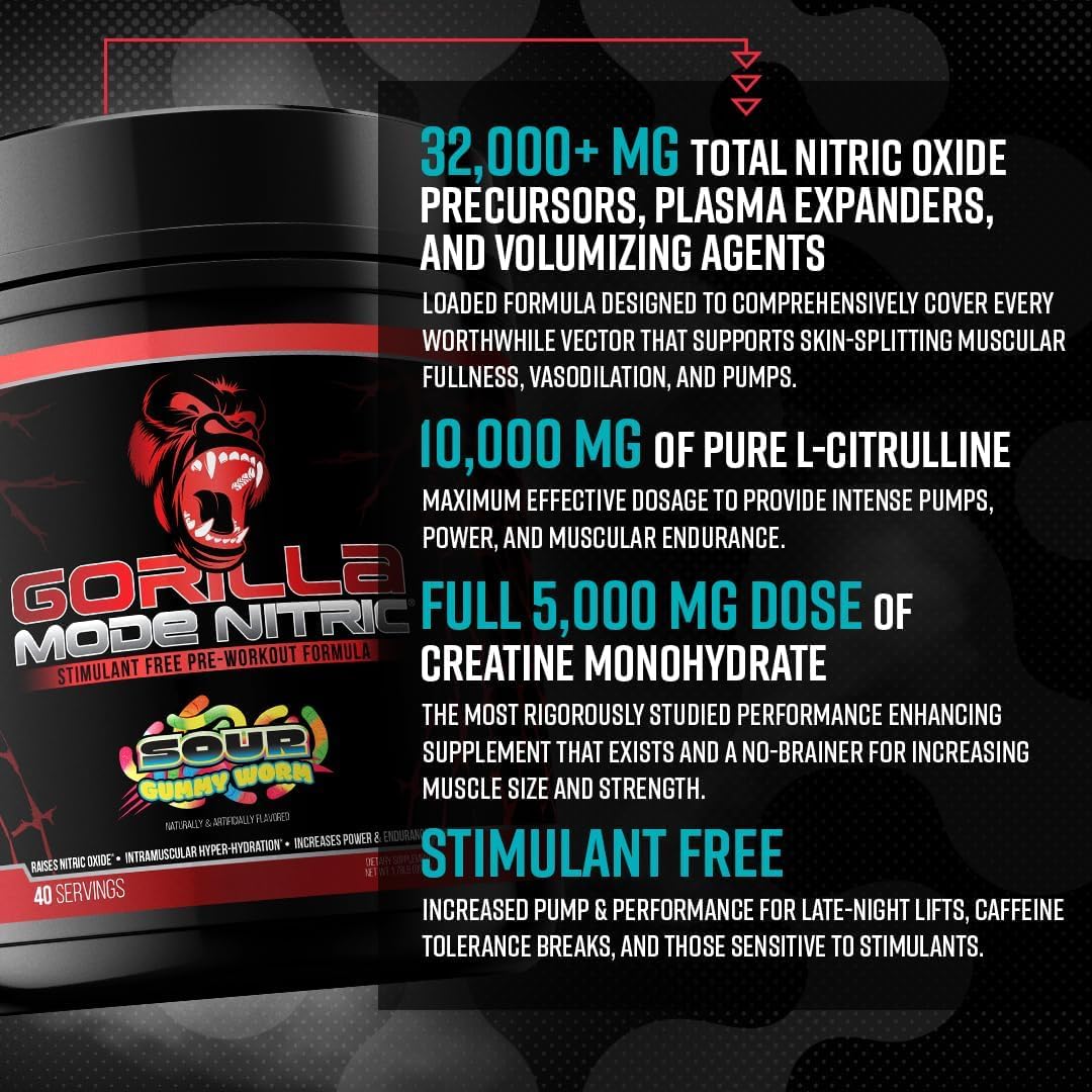 Gorilla Mode Nitric Upgraded Stimulant Free Pre-Workout – Best Tasting and Most Effective Stimulant Free Pre-Workout/Massive Pumps · Vasodilation · Power / 768 Grams (Rocket Frost) - FENGGESTORE20