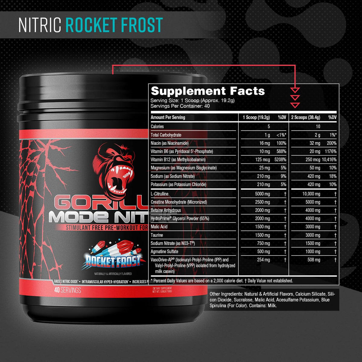 Gorilla Mode Nitric Upgraded Stimulant Free Pre-Workout – Best Tasting and Most Effective Stimulant Free Pre-Workout/Massive Pumps · Vasodilation · Power / 768 Grams (Rocket Frost) - FENGGESTORE20