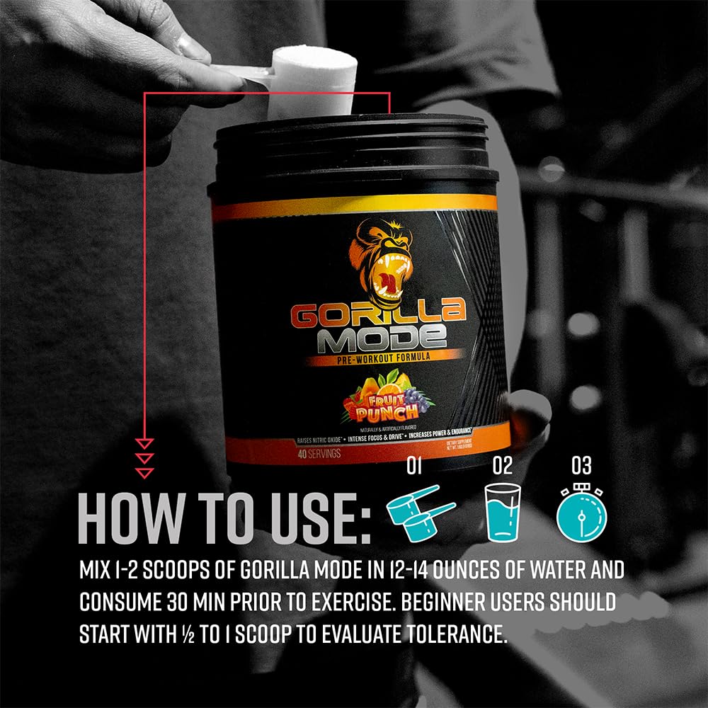 Gorilla Mode Pre Workout - Massive Pumps · Laser Focus · Energy · Power - L-Citrulline, Creatine, L-Tyrosine, Betaine, Hydroprime®, Alpha-GPC, 400mg Caffeine, Huperzine A - 792g (Rocket Frost) - FENGGESTORE20