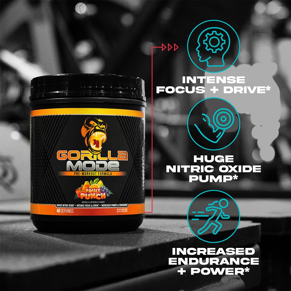 Gorilla Mode Pre Workout - Massive Pumps · Laser Focus · Energy · Power - L-Citrulline, Creatine, L-Tyrosine, Betaine, Hydroprime®, Alpha-GPC, 400mg Caffeine, Huperzine A - 792g (Rocket Frost) - FENGGESTORE20