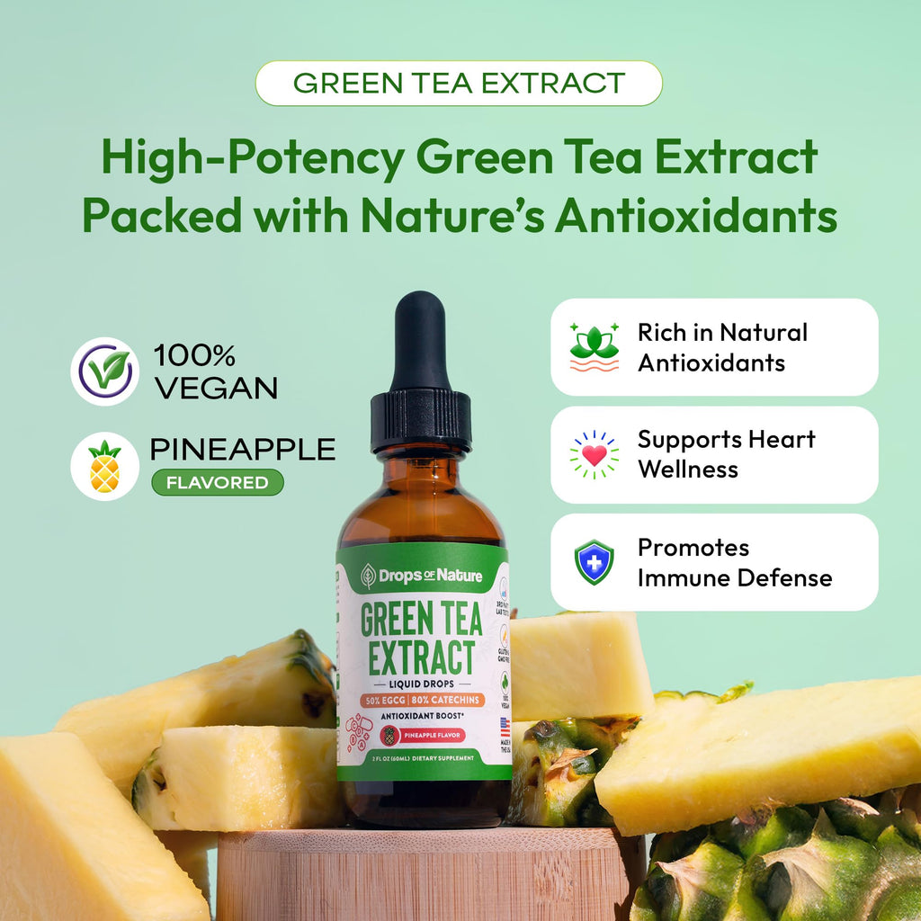 Green Tea 10:1 Extract 50% EGCG - Green Tea Liquid Drops - Vegan, 4X More Powerful Than Pills & Capsules - 2oz Antioxidant & Immune Supplement - FENGGESTORE20