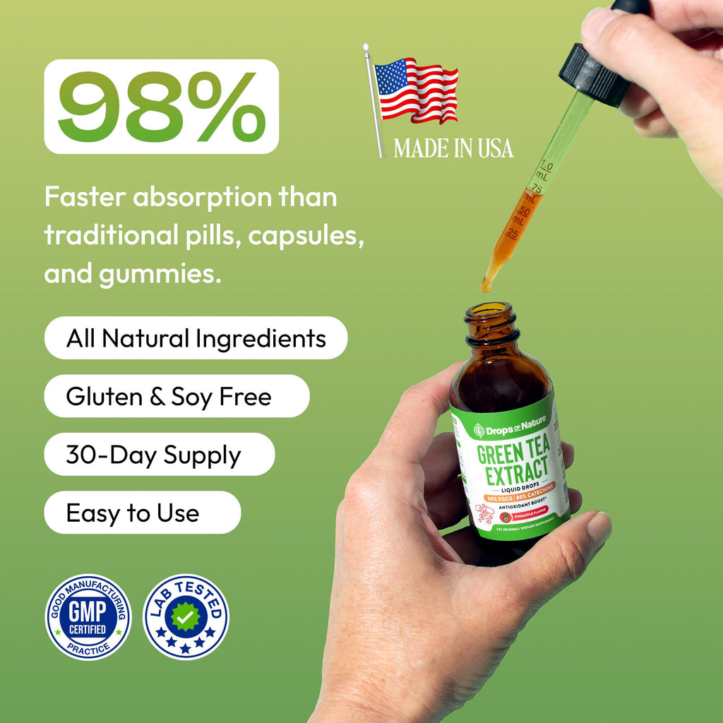Green Tea 10:1 Extract 50% EGCG - Green Tea Liquid Drops - Vegan, 4X More Powerful Than Pills & Capsules - 2oz Antioxidant & Immune Supplement - FENGGESTORE20