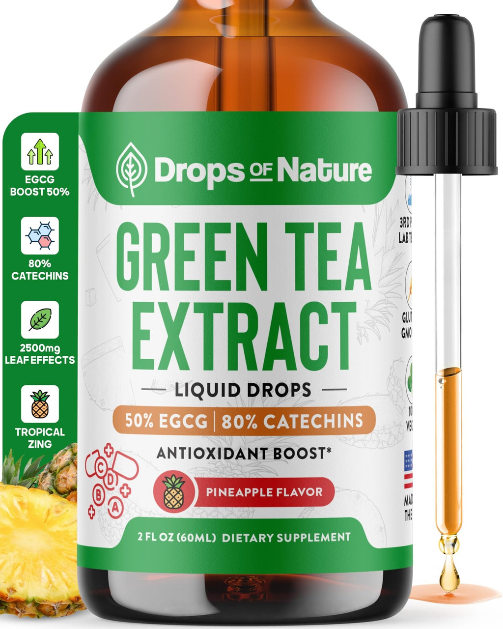 Green Tea 10:1 Extract 50% EGCG - Green Tea Liquid Drops - Vegan, 4X More Powerful Than Pills & Capsules - 2oz Antioxidant & Immune Supplement - FENGGESTORE20