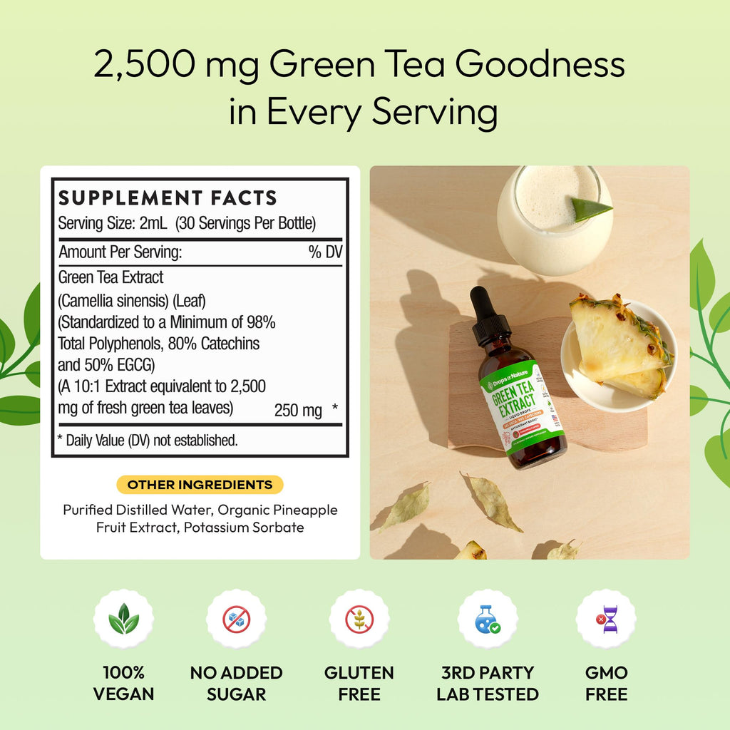 Green Tea 10:1 Extract 50% EGCG - Green Tea Liquid Drops - Vegan, 4X More Powerful Than Pills & Capsules - 2oz Antioxidant & Immune Supplement - FENGGESTORE20